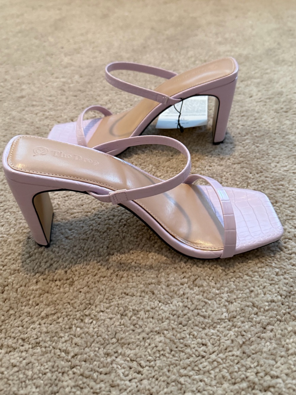 Lilac lavender faux reptile leather square-toe heeled sandals The Drop Size 8